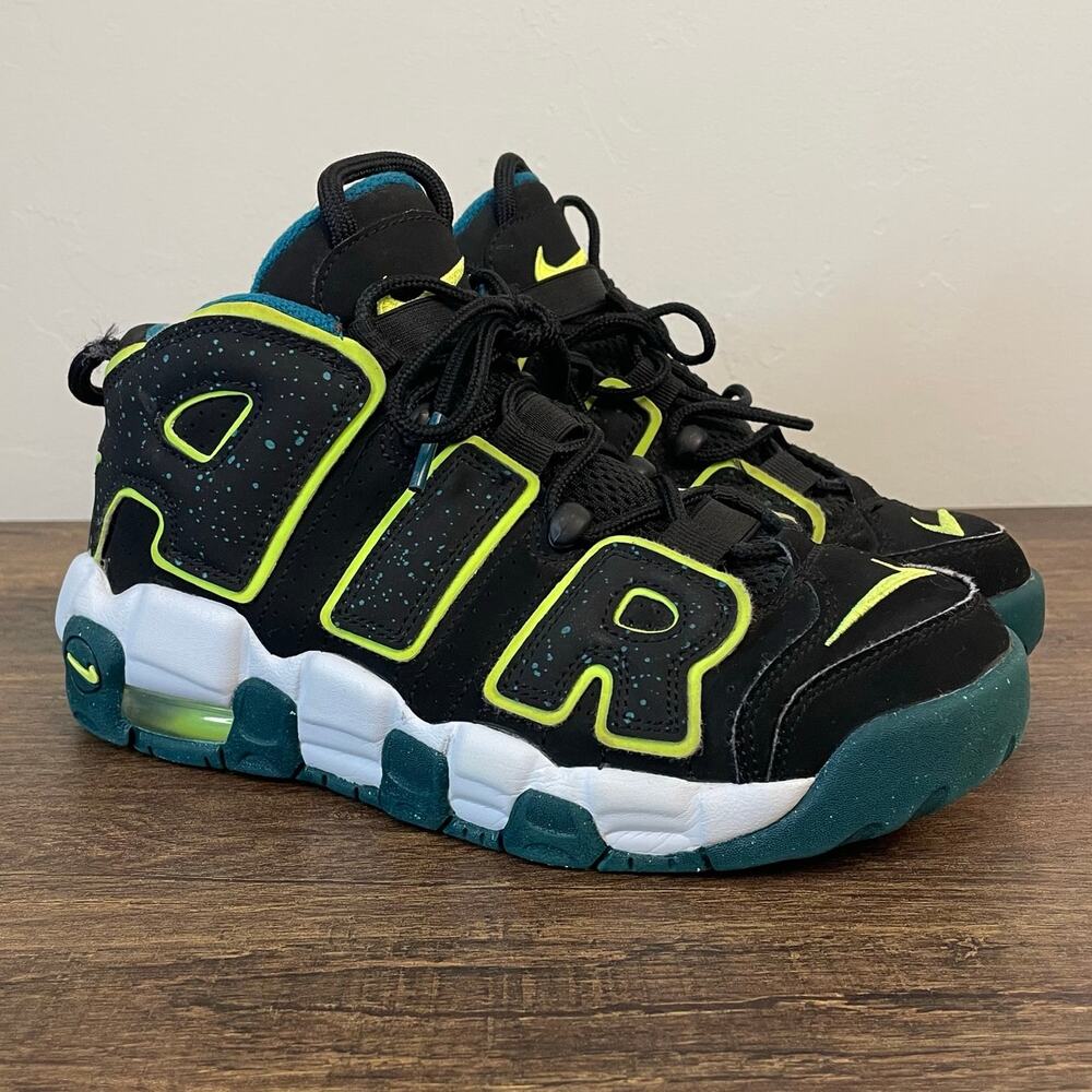 Nike Air More Uptempo Kids Sneakers Black Neon Yellow Teal